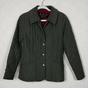 Barbour Quilted Jacket Women’s US 6 Olive Green Snap Front Lightweight Coat